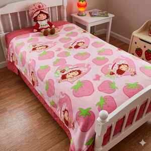 Vintage Strawberry Shortcake Fleece Blanket 90x66 Twin XL + Flat Sheet Y2K 2003